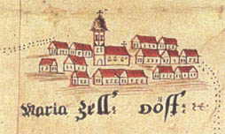 Ausschnitt aus der Grenzkarte von 1750. Das Dorf Mariazell