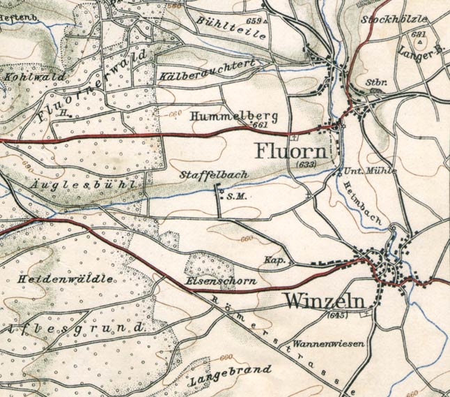 Winzeln und Fluorn. Ausschnitt aus einer Karte von 1908 (Maßstab 1:50000)