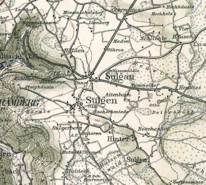 Sulgen. Ausschnitt aus einer Karte von 1908 (Mastab 1:50000)