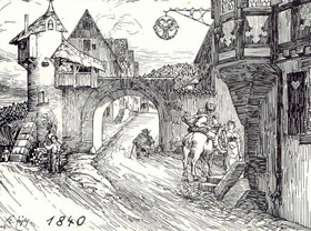 Das untere Tor in Schiltach am Gasthaus Adler (historische Ansicht)