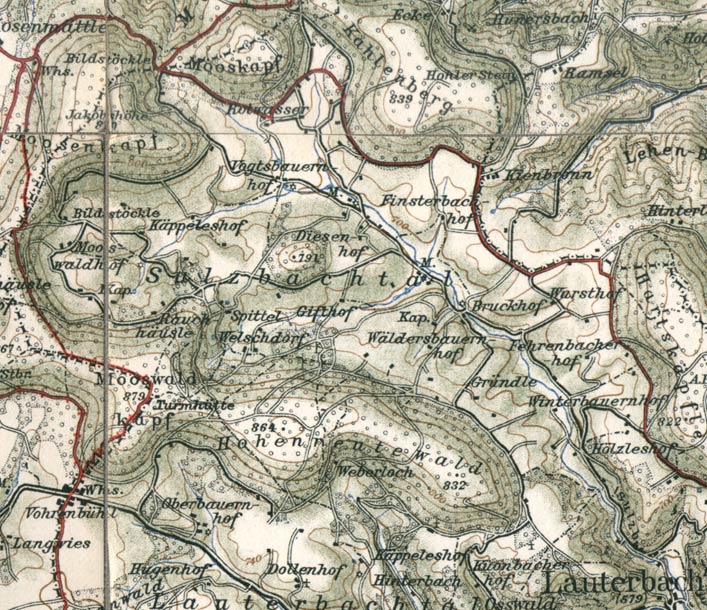 Das Sulzbachtal. Ausschnitt aus einer Karte von 1908 (Mastab 1:50000)