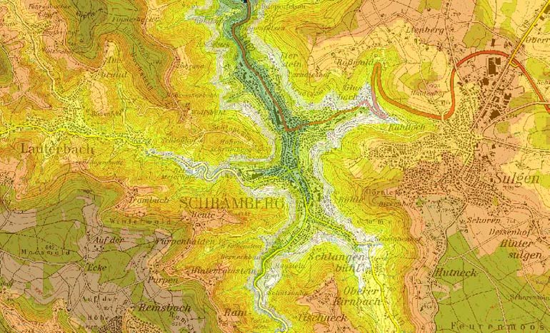 Topographische Karte von Schramberg - Höhenstufen